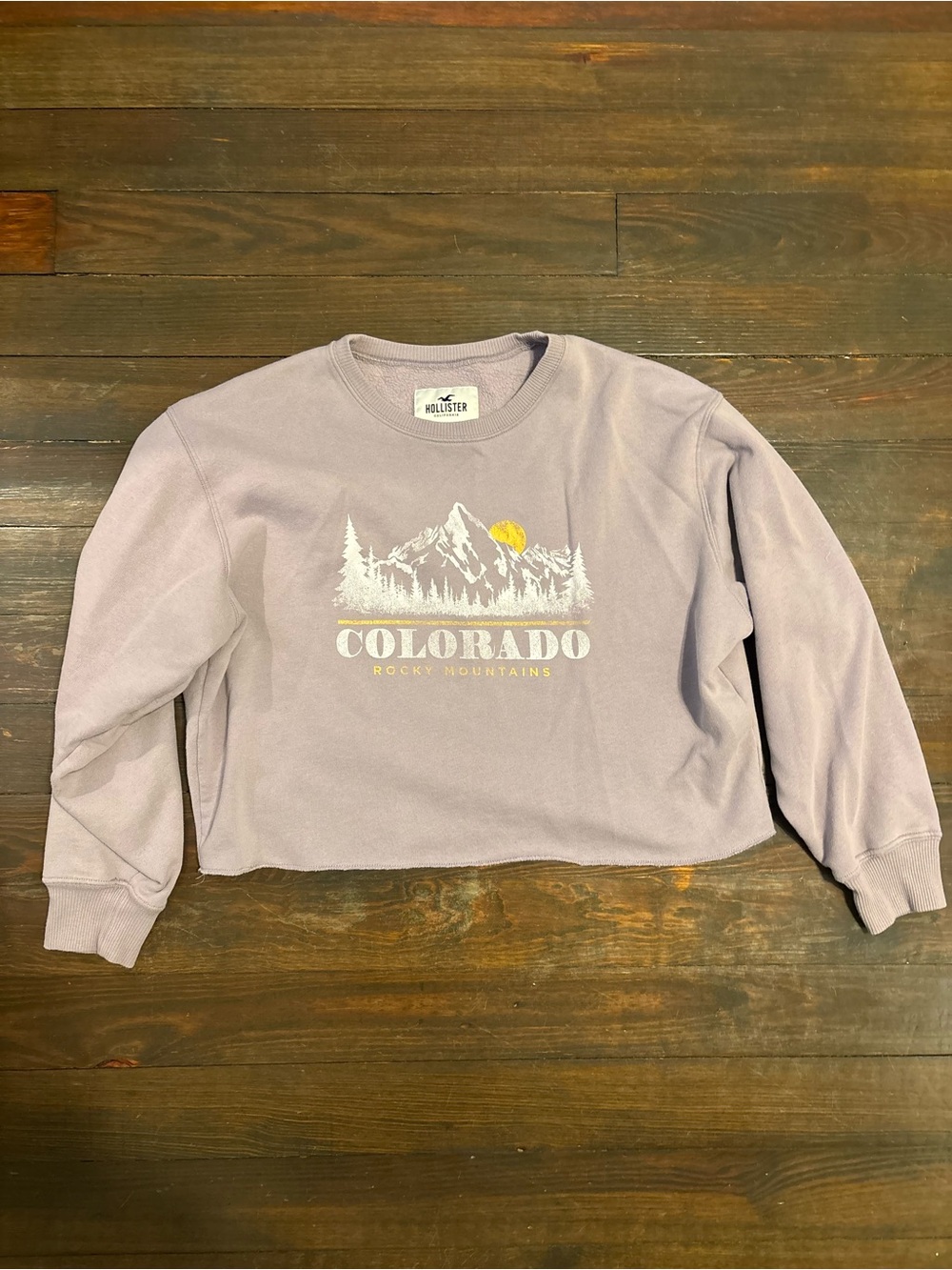 Hollister Lavender Colorado Graphic Cropped Crewneck